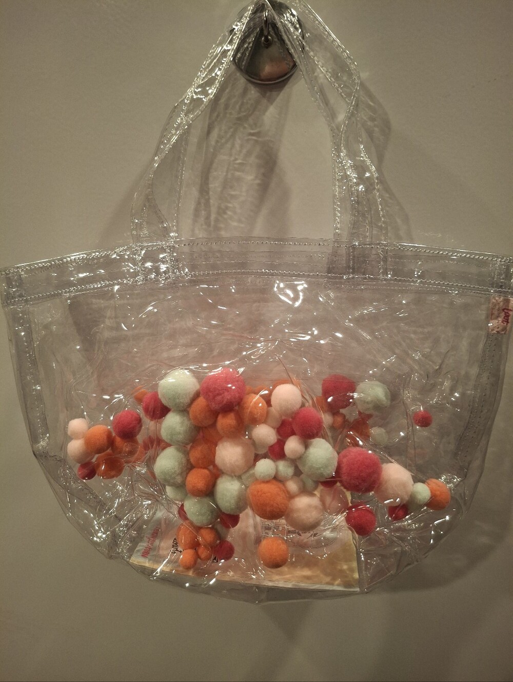 Clear Tote Bag with Multicolor Pom-Pom Cluster